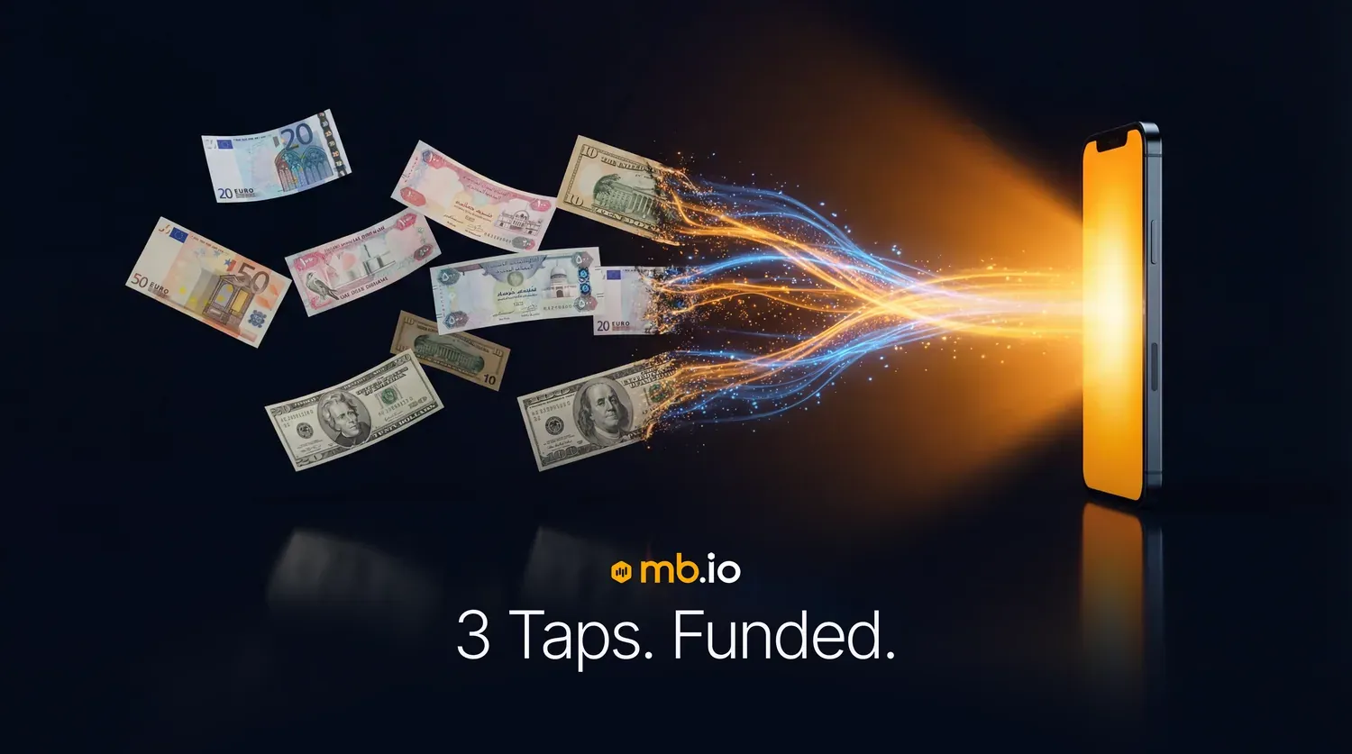 3 taps. Funded. · mb.io